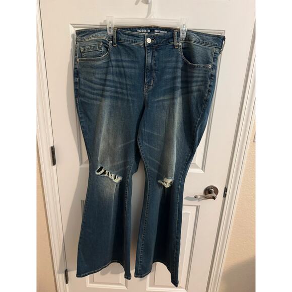 torrid Denim - Torrid New Super-Flare Mid-Rise Vintage Stretch Jeans Destructed Plus 24 Tall